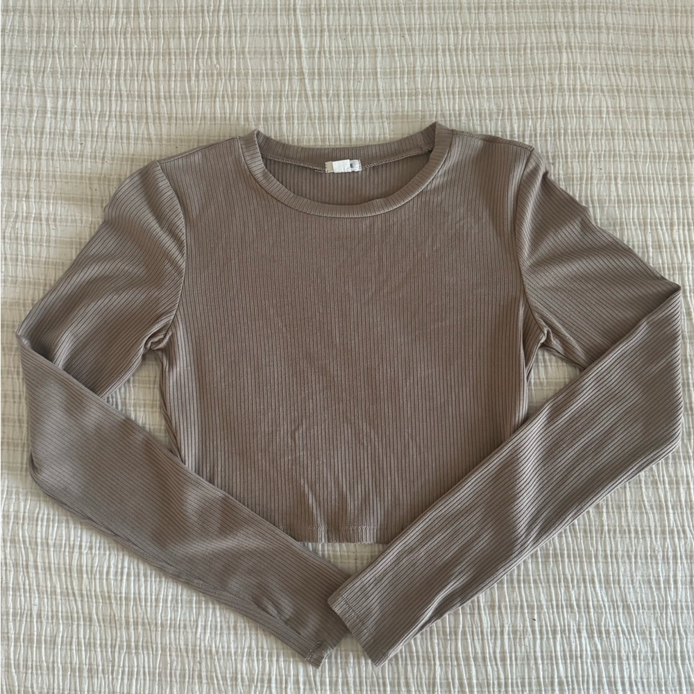 GARAGE Ribbed Long Sleeve Crop Top - Brown